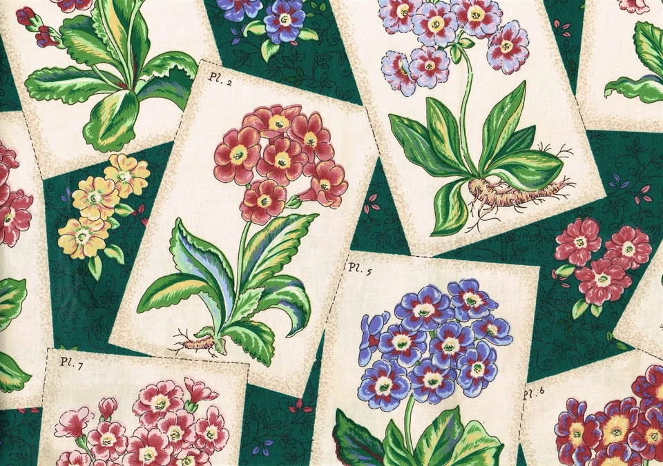 Tapicería de cortinas de algodón Waverly Pin Ups verde beige rosa azul  Foto 1 de 2