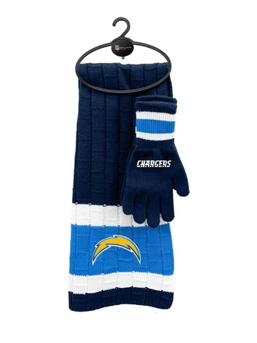 Brand New NFL Unisex Winter Knit Scarf and Glove Holiday Gift Set w/ Hanger NEW Cover