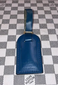 Authentic Louis Vuitton small Blue W/ Gold Hardware leather name tag. - Picture 1 of 6
