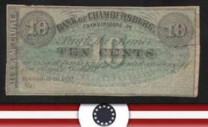 1862 10 cent CHAMBERSBURG, PA OBSOLETE BANK NOTE PENNSYLVANIA CURRENCY 771 - Picture 1 of 3