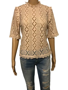 Plenty by Tracy Reese Cut Out Top XS Pale Pink Short Slv Anthropologie Blouse - Picture 1 of 8