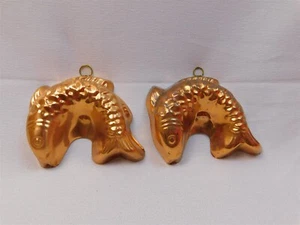 2 moldes de gelatina con forma de pescado de cobre macizo de colección forrados de estaño Portugal cocina postre - Imagen 1 de 7