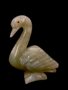Vintage Swan Green Onyx Stone Hand Craft Home Decor Showpiece For House Elegant