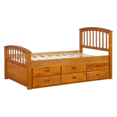 New Solid Wood Bed Platform Storage Bed With 6 Drawers Twin Size