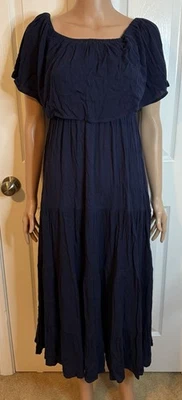 Maxi Vestido Elan Azul Marino Hombro Descubierto Volantes en Niveles Cubre-NUEVO SIN ETIQUETAS Foto 1 de 4