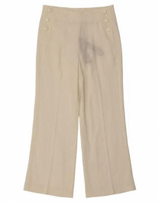 DAVID EMANUEL Womens Wide Leg Trousers UK 14 Large W32 L29 Off White Linen DY89 - Image 1 of 4