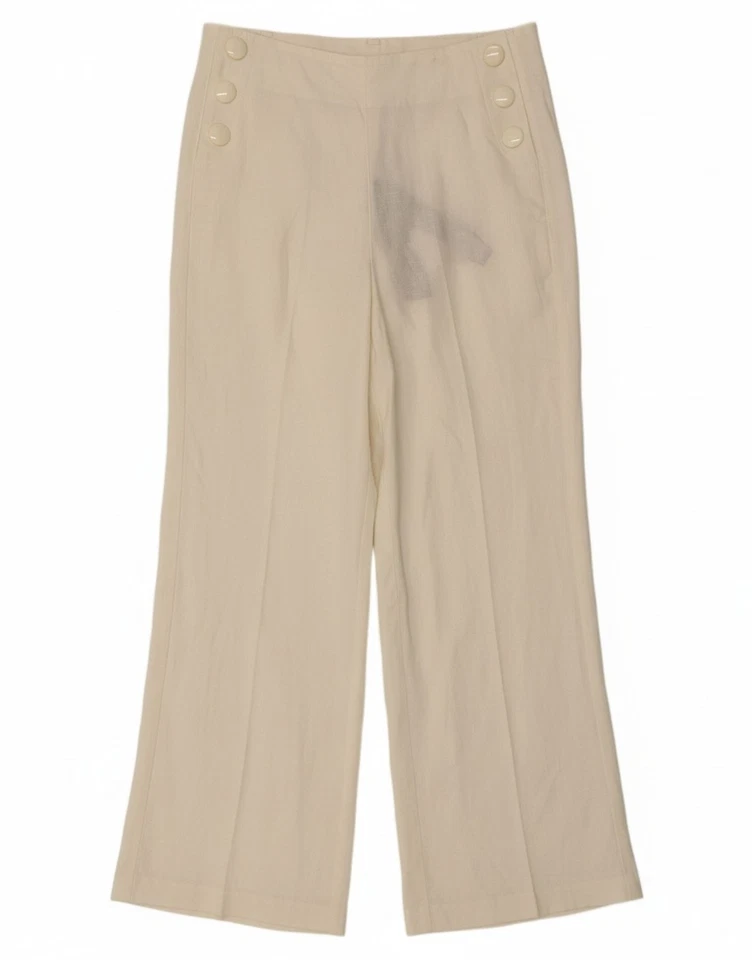 DAVID EMANUEL Womens Wide Leg Trousers UK 14 Large W32 L29 Off White Linen DY89 - Image 1 of 4