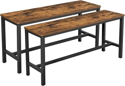 VASAGLE Wooden Table Benches Set of 2 Industrial Style Durable Metal Frame - Image 1 of 4