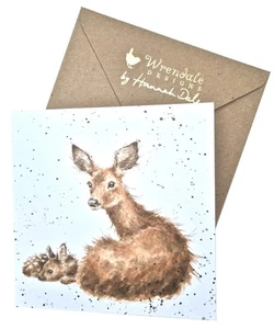 GREETING CARD 150mm Mother Baby DEER Fawn British Country Animal WRENDALE Blank - Picture 1 of 8