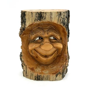 Soporte para lápices de madera tallada a mano Spirit Face arte popular de colección 6,5 X 4 pulgadas Cottagecore - Imagen 1 de 12