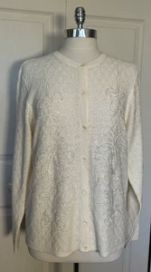 Alfred Dunner Cream LS Cardigan Women’s M Button Up Beaded Embellished Sweater - Picture 1 of 10