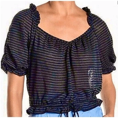 Free People Dorothy Crop Top Y2k Listra Preta GRANDE Camponesa Feminina Nova Com Etiqueta - Imagem 1 de 4