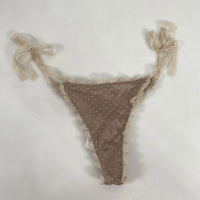 Intimissimi Thong Womens Large Taupe Polka Dot Lace Tie Side Panties SBD695 - Image 1 of 4