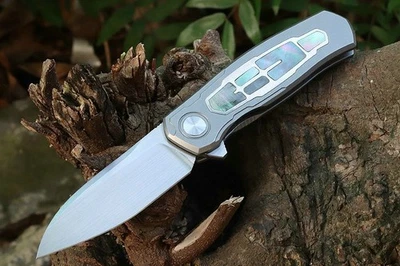 Tc4 钛柄鲍鱼镶嵌手工制作 Cpm20cv 刀片战术口袋刀 — 第 1/4 张图片