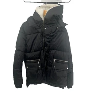 Steve Madden NYC Women Puffer Jacket Black Sherpa-Lined Hood Sz S - Picture 1 of 12