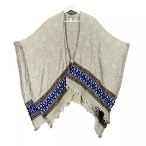 WELTMARKT offener Poncho Schal Achselzucken Wolle Strick creme Gaze Quaste Boho Western - Bild 1 von 7