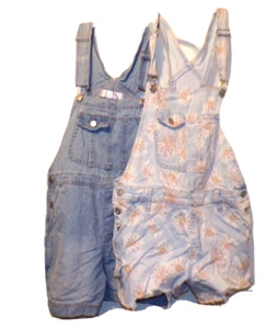 2 No Boundaries girls Denim bib shorts size 3-5 & 11-13 floral cut-offs R1 - Picture 1 of 10