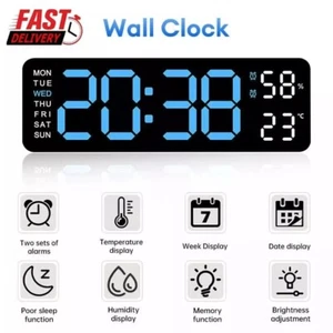 Large LED Digital Wall Desk Clock Desk Alarm Clock Temperature Date Week Display - Picture 1 of 22
