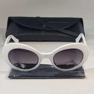 John Varvatos Men's Retro Oval Sunglasses V537 White & Gray Smoke Gradient 52mm - Picture 1 of 11