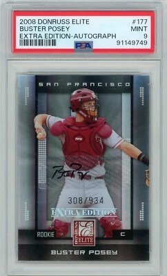 2008 Donruss Elite #177 Buster Posey Extra Edition-Autograph #308/934 PSA 9 - Image 1 of 2
