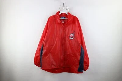 Vintage 90s Mens Large Chief Wahoo Cleveland Indians Packable Rain Jacket Red - Image 1 of 4