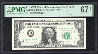 FR. 1902-B 1963-B $1 FRN FEDERAL RESERVE NOTE NEW YORK, NY PMG GEM UNC-67EPQ (C) - Image 1 of 2