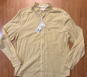 Lacoste Men's Regular Fit Shirt Yellow/White Size 45 Plaid Gator - Picture 1 of 12