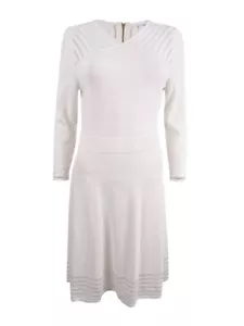 Calvin Klein Women's Illusion-Stripe Fit & Flare Sweater Dress (M, Cream) - Picture 1 of 3