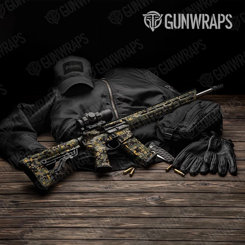 GunWraps Digital Militant Yellow Camo Premium AR-15 Vinyl Gun Wrap Matte USA - Image 1 of 1