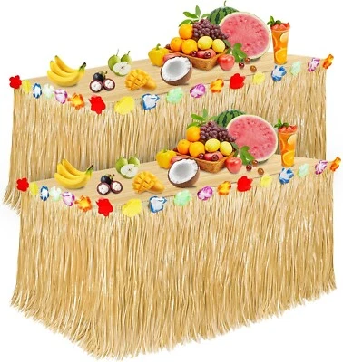 Luau Decoraciones de Fiesta, Falda de Mesa de Hierba para Decoración de Fiesta Tropical Hawaiana Foto 1 de 4