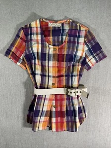 Vestido Falda Vintage Niña Talla 12 Cuadros Rojo Naranja 50’s 60’s Cinturón RUSS Corto - Imagen 1 de 8