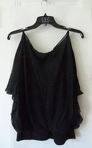 EXPRESS 100% Silk Top, Blouse, Black, Solid, Shoulder Ring Detail, Size S, NWT - Picture 1 of 9