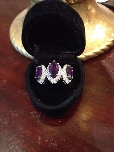 3.50 CTS AFRICAN AMETHYST WITH .23 CTS WHITE TOPAZ STERLING SILVER RING SZ 7, 8 - Picture 1 of 11