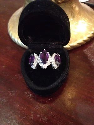 ANEL DE PRATA ESTERLINA TOPÁZIO BRANCO 3,50 CTS AMETISTA AFRICANA COM 0,23 CTS TAMANHO 7, 8 - Imagem 1 de 4