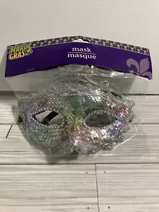 New Mardi Gras Mask with ribbon tie Silver Pretty Party Throws Parade - Picture 1 of 2