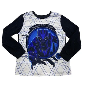 Marvel Black Panther Boys Size 8 Long Sleeve Pajama Top Graphic White/Black - Picture 1 of 9
