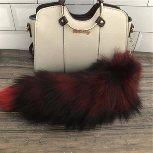 16"-18" Red/Black Large Real Fox Fur Tail Bag Accessories Cosplay Toy Pendant - Picture 1 of 3