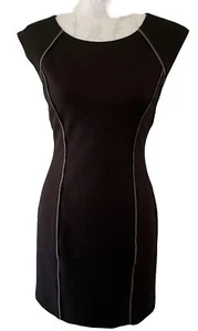 Catherine Malandrino Dress Black W/Gray Trim Lined Sleeveless Sheath Size 2 - Picture 1 of 5