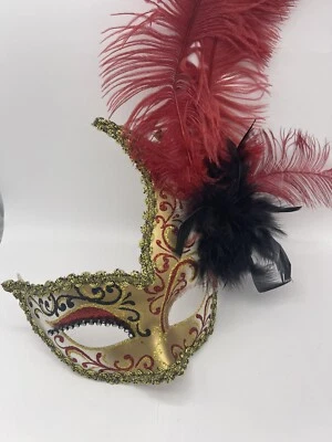 Masquerade Venetian Mask Hand Painted In Italy Made For Pier One Bling Gold - Image 1 of 4