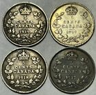 CANADA - George V - Lot de 5 cents gilets-poches argent - 1917, 1918, (2) 1919