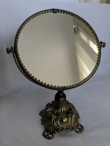 L & L WMC Vintage Gold Mirror Vanity Mirror Pedestal Base Makeup Round 1973 - Picture 1 of 11