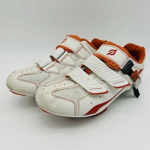 Peloton Cycling Shoes Womens Size 37EU/6.5M US White Orange Leather Mesh Strap - Picture 1 of 24