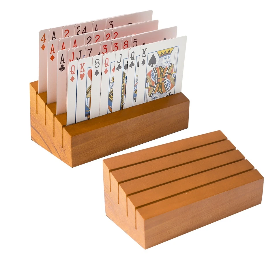 6" Wood Playing Card Holders/Rack Hands Free Rummy Hand & Foot Canasta/UNO Trays - Image 1 of 4