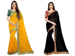 New Women's Chiffon Saree With un-stitched Blouse Piece - Picture 1 of 7