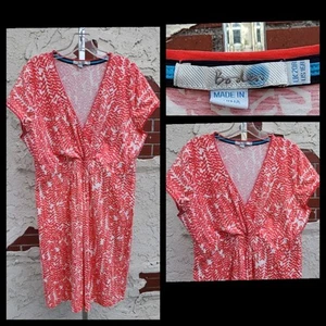 16R BODEN Coral White Print Faux Wrap Empire Waist Short Sleeve Cotton Dress  - Picture 1 of 16