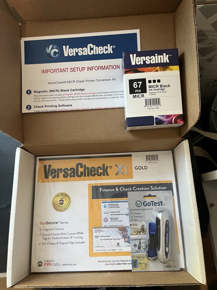 Versaink 67 MS MICR Blank Ink Cartridge & Versacheck X1 Gold Kit - Missing Parts - Image 1 of 4