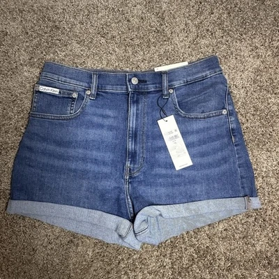 Pantalones cortos de jean para mujer Calvin Klein tiro alto 4” entrepierna talla 32 Foto 1 de 4