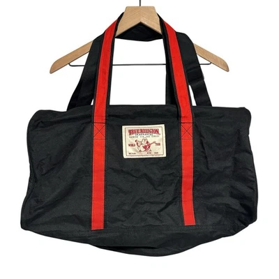 Bolsa de viagem Y2K VERDADEIRA RELIGIÃO fim de semana bolsa de ginástica preta vermelha acabamento 20x11x9 - Imagem 1 de 4