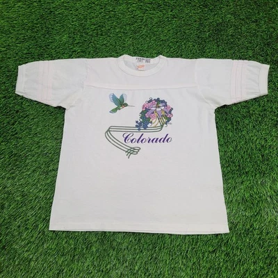 Camisa de Colección 1983 Colibrí Colorado Flores para Mujer M/L 20x23 Gran Tamaño Años 80 Foto 1 de 4