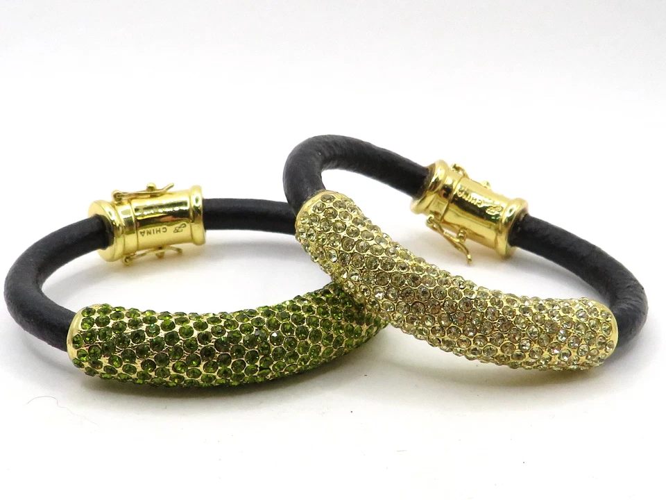 2pc LOT OF VINTAGE JOAN BOYCE  BRACELETS w/ YELLOW & GREEN RHINESTONES - Image 1 of 4